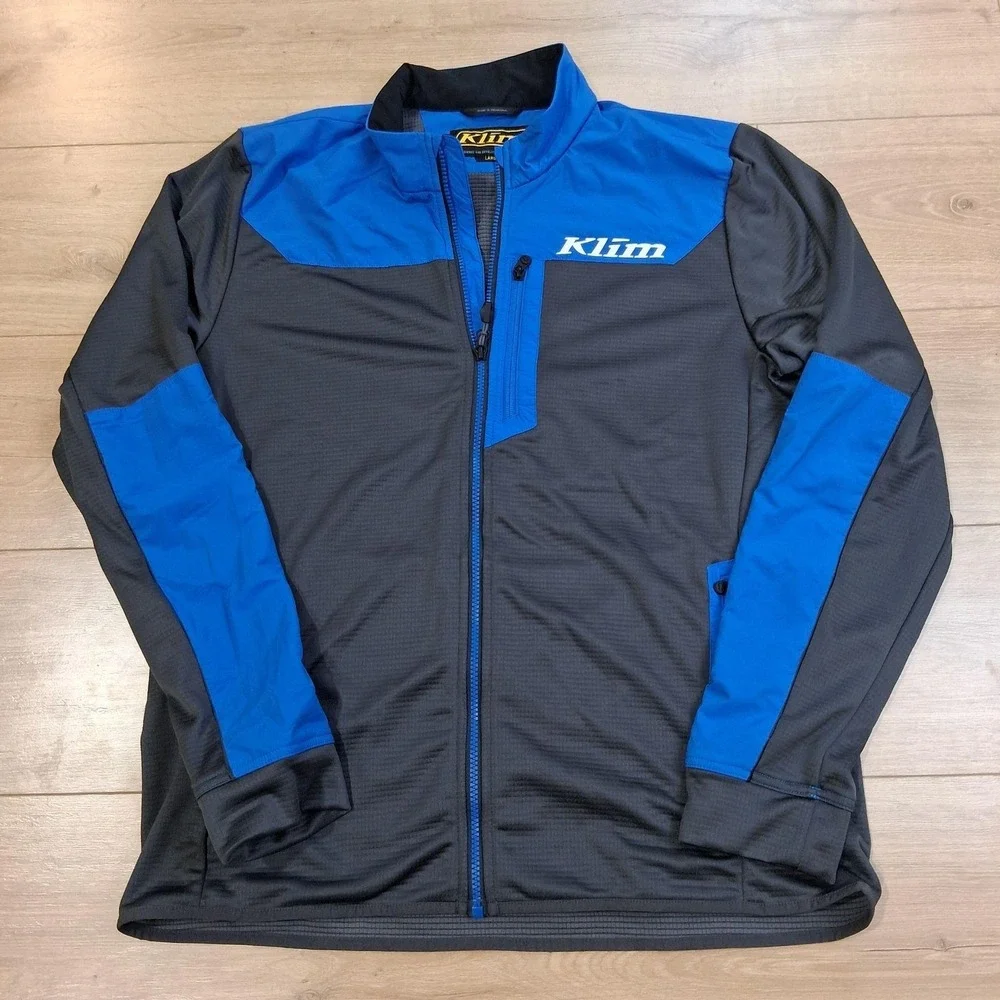 Klim Alloy Jacket Mens Large Gray Blue Softshell Full Zip Moto Riding Colorblock
